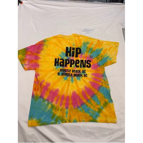 Men's Colortone Hip HAPPENS T-shirt XL Yellow Multi-color Tie Dye - Picture 11 of 12